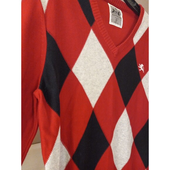 Express Mens Grey/black/red Argyle V-Neck Pullover Sweater Size‎ Small - Picture 5 of 13
